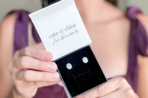Cate & Chloe White Gold Plated CZ Stud Earrings $18 Shipped (Regularly $150)